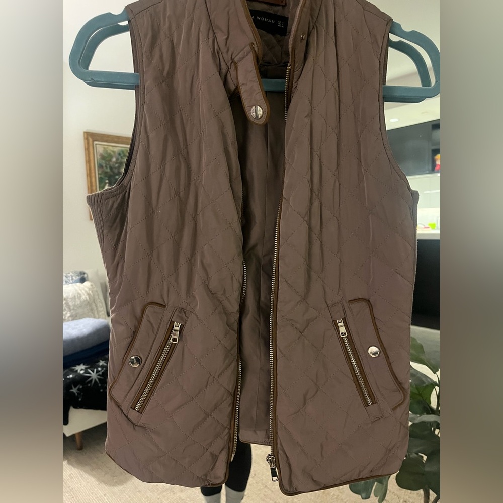 Zara Taupe Quilted Vest ~ Size S